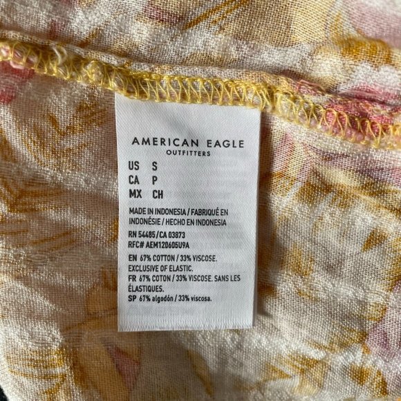 American  Eagle Floral Smocked Tiered Babydoll Tank Top Yellow Pink Sz S - Picture 5 of 6